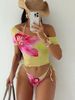 Women's Clothing One Shoulder Mesh Swimsuit European American Style Printed Two Piece Three Piece Bikini With Straps_ecoleips.com