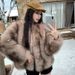 Women’s Faux Fur-Trimmed Leather Jacket – Winter Short Coat With Victoria-Inspired Style (One Size, Brown Sugar Champagne)_ecoleips.com