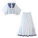 Women's ClothingFashion Contrast Embroidered Shirt + Skirt Set Women_ecoleips.com