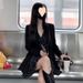Spring And Autumn New Women's High-End Suit French Polka Dot Strap Little Black Dress_ecoleips.com