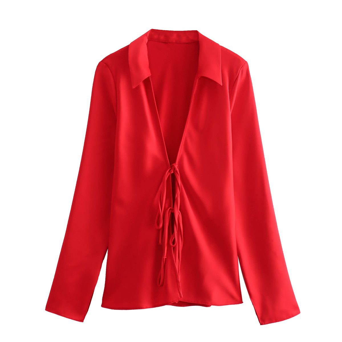 Verve 2025 Spring New Women's Fashion Loose Bowknot Decorated Satin Texture Shirt For Women2183331_ecoleips.com