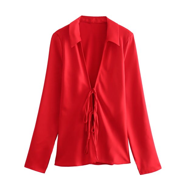 Verve 2025 Spring New Women's Fashion Loose Bowknot Decorated Satin Texture Shirt For Women2183331_ecoleips.com