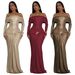 Women's Clothing One-Shoulder Metallic Mermaid Dress – Stretch Knit Bodycon Gown With High Slit (Champagne/Burgundy/Gold, S-XXL, Euro-US Glam Style)_ecoleips.com