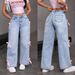 Women's Clothing Y2K Street Style Bow Collage Washed Jeans Loose Straight Wide Leg Trousers For Women Fashion_ecoleips.com