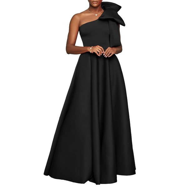 Women's Clothing New Oblique Shoulder Big Bow Sexy Long Dress_ecoleips.com