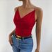 Spice Girl Wind Red Suspender Vest Women's Summer Slim Skinny Pleated Waist Short Off-Shoulder Top_ecoleips.com