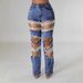 Women's Pearl Embellished Ripped Jeans - Stretch Wide Leg Denim Pants, Vintage Washed Loose Fit For Streetwear & Casual_ecoleips.com