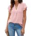 K Women's New V-neck Pleated Lotus Leaf Sleeve Fur Ball Top Shirt_ecoleips.com