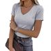 Women's Stretch V-Neck Short Sleeve T-Shirt - Soft Comfort Fit Casual Basic Top For Everyday Wear Sleek Slim Fit_ecoleips.com