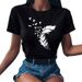 European And American Clothing, Round Neck, Women's Casual Printed Feather Pattern Short-sleeve T-shirt_ecoleips.com