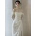 Women's Clothing Off The Shoulder Light Wedding Dress Slimming Silhouette Short Train Lace Bridal Gown For Leaving The House And Welcoming Guests_ecoleips.com