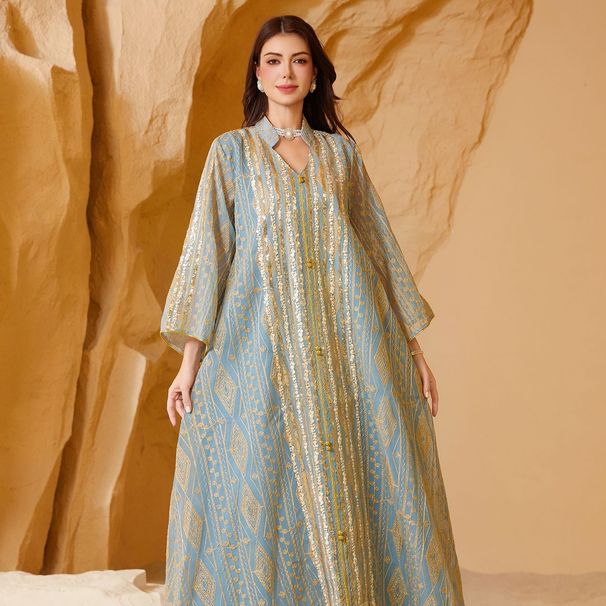 NC33 plus Size Evening Gown Sequin Embroidery Women's Dress Muslim Fashion_ecoleips.com