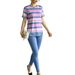 Women's European American Style Color Block Striped Short Sleeve T-Shirt High Elastic Faux Denim Skinny Jeans Summer Casual Slimming Two Piece Set_ecoleips.com
