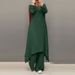 Verve 2025 New Muslim Simple Casual Solid Color Round Neck Decorated Wooden Button Long Sleeve Pants Set_ecoleips.com