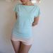 Mint Green Off-Shoulder T-Shirt Loose Fit Slimming Short Sleeve European American Retro Sweet Style Button Decoration Women's Top_ecoleips.com