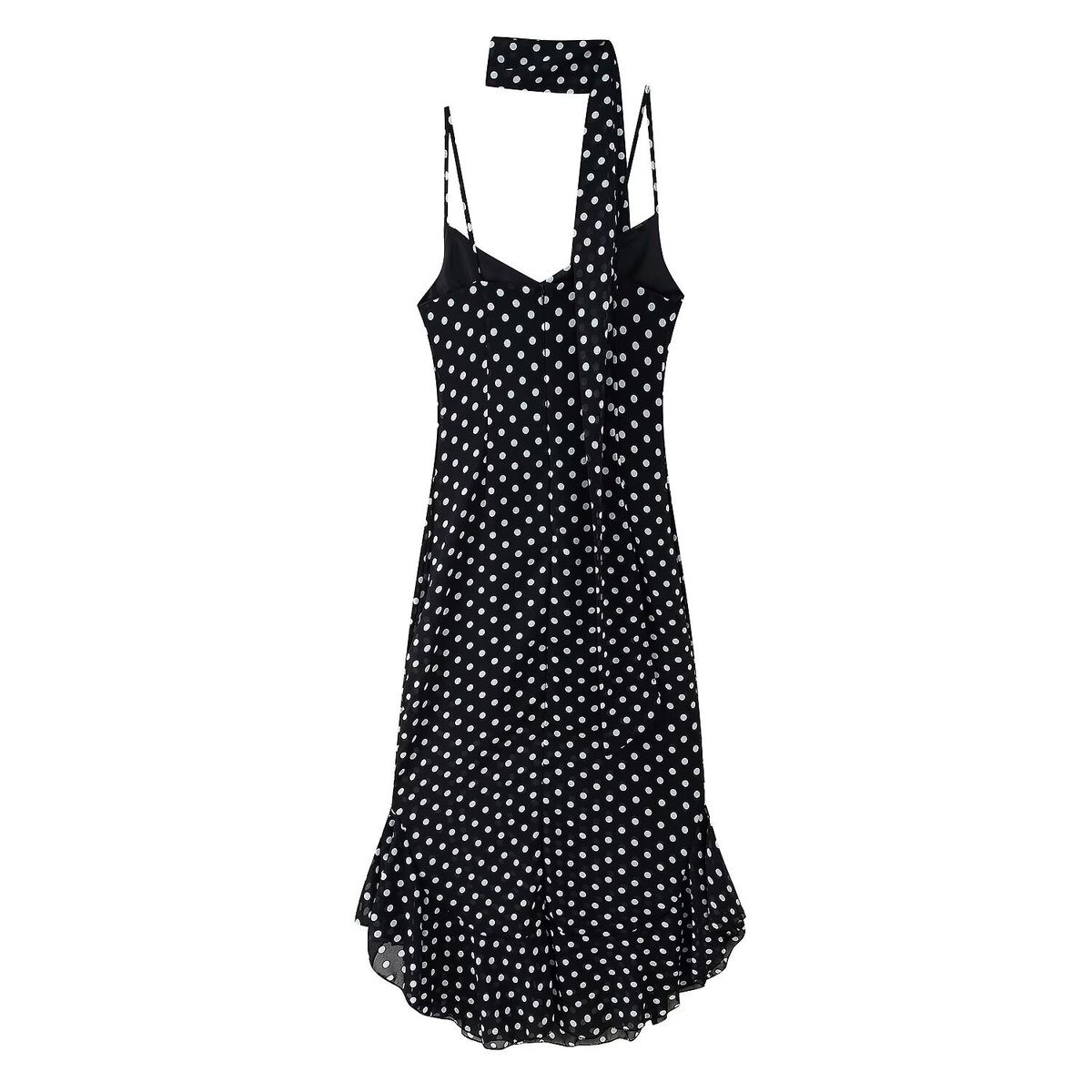 Women's Clothing Suspender Ruffle Suspender Polka Dot Scarf Dress_ecoleips.com