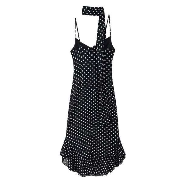 Women's Clothing Suspender Ruffle Suspender Polka Dot Scarf Dress_ecoleips.com