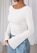 American Spice Girl Solid Color Boat Neck Flared Sleeve T-Shirt Women's Autumn Slim Fold Pleated Skinny Top Long Sleeve_ecoleips.com