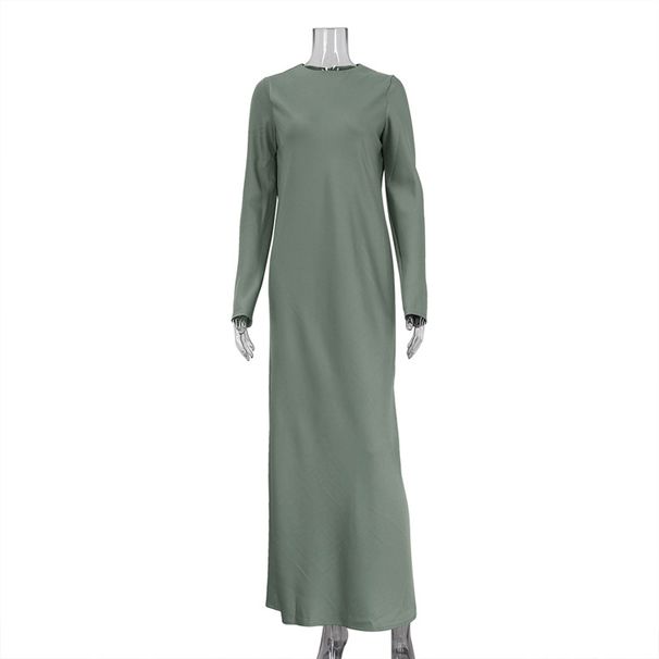 Women's Long Sleeve Base Dress Autumn Winter European American Style Satin Flowing Bodycon Long Skirt Fashionable Slit_ecoleips.com