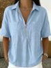 Summer Women's Loose Fit Short Sleeve T-Shirt V Neck Zipper Solid Color American Style Independent Website New Arrivals_ecoleips.com