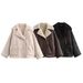 Women's Faux Fur Lined Reversible Stand Collar Long Sleeve Jacket - Winter Fashion Outerwear For Street Style (Black, Brown, Beige)_ecoleips.com