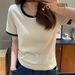 Chic Youthful Short-Sleeve T-Shirt For Women, Slimming And Brightening, Versatile Slimming Top For Summer, Round Neck Wi_ecoleips.com