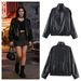 Women's Faux Leather Jacket – Stand Collar Long Sleeve Motorcycle Coat With Lychee Grain Texture (Black/Brown/Burgundy, XS-L)_ecoleips.com