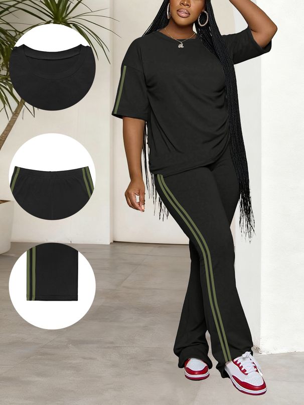 Women's Short Sleeve Round Neck Top And Pants Two-Piece Set Casual Summer Outfit_ecoleips.com