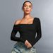 Voya Women's Ins Sexy T-shirt With Unique Design For Spring And Summer, Square Neck Short Top_ecoleips.com