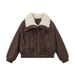 Lamb-Like Faux Shearling Collar PU Leather Jacket - Winter Cozy Oversized Coat For Women, Warm Polyester Filling, Casual & Office Style_ecoleips.com