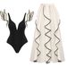 European And American New V Neck Sexy Ruffled One Piece Swimsuit Female Umbrella Skirt Suit Female_ecoleips.com