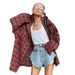 Autumn And Winter Retro American Red Checkered Shirt For Women's Casual Design, Loose Checkered Long-Sleeved Shirt_ecoleips.com