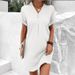 Women's Clothing V Neck Pullover Dress American Style Solid Color Casual Button Detail Comfortable Fit New_ecoleips.com