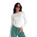 Women's Casual Long-Sleeved T-Shirt, Spring And Autumn Solid-Color Fitted Pullover T-Shirt, Women's Street Wear Base Lay_ecoleips.com