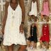 Women's Clothing Women's Summer Solid Color Sleeveless V Neck Strappy Lace Loose Dress_ecoleips.com