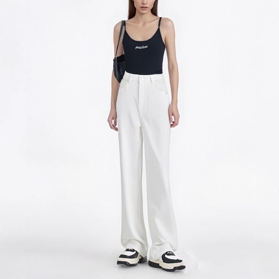 White Water-resistant Tencel Jeans For Women, 2025 Summer Casual, Age-reducing, High-waisted, Slimming, Straight-leg,_ecoleips.com