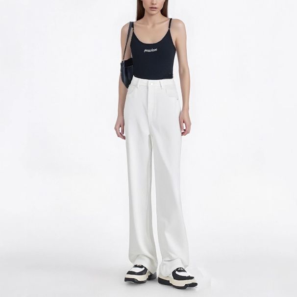 White Water-resistant Tencel Jeans For Women, 2025 Summer Casual, Age-reducing, High-waisted, Slimming, Straight-leg,_ecoleips.com