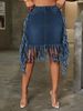HSF2416 Fashion Trend Sexy Washed Denim Fringe High-Waisted Skirt_ecoleips.com