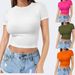 Women's Round Neck Short Sleeve T-Shirt Fashionable Thin Pullover Milk Silk Top For Hot Summer Baring Design_ecoleips.com