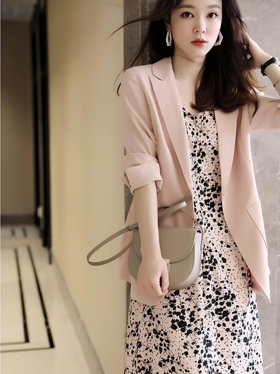 ng2510292 XZ072-Thin Suit Korean Style Elegant Commuting Slim Fit Pocketed Three-Quarter Sleeve Sun Protection Jacket For Women_ecoleips.com