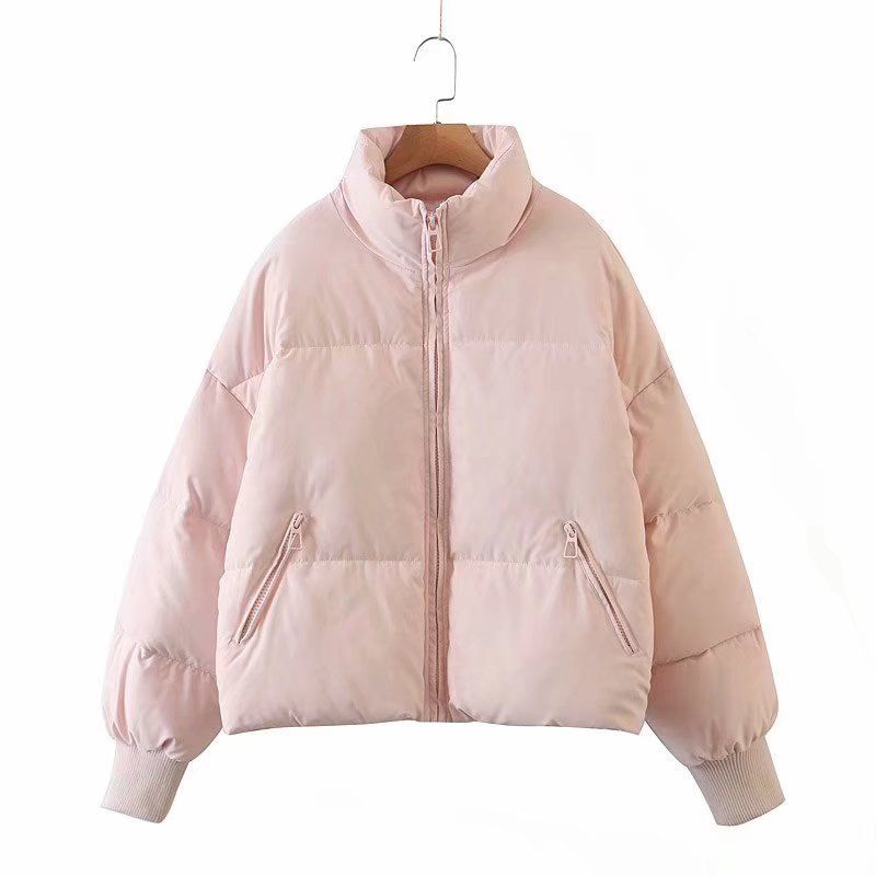 Women's Stand Collar Puffer Jacket – Thickened Warm Winter Coat, Black/White/Khaki/Army Green/Brown (Polyester, Long-Term Stock, XS/S/M/L)_ecoleips.com
