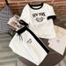 Women's Summer Retro Style Color Block T-Shirt And Sweatpants Set Short Sleeve Fashion Outfit Black White Print 80s Themed_ecoleips.com