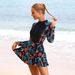 Voya New European American One-piece Swimsuit With Long Sleeves Skirt Design, Suitable Sports, Surfing, And_ecoleips.com