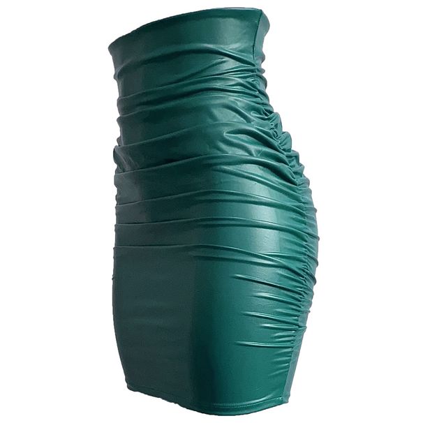 Plus Size Pleated Sexy Tight Bodycon PU Leather Short Skirt Women Ins Style Women's Clothing D30_ecoleips.com