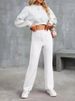 Fashionable New Women's Casual Straight Leg Pants With High Waist Button Elastic Band And Multiple Pockets_ecoleips.com