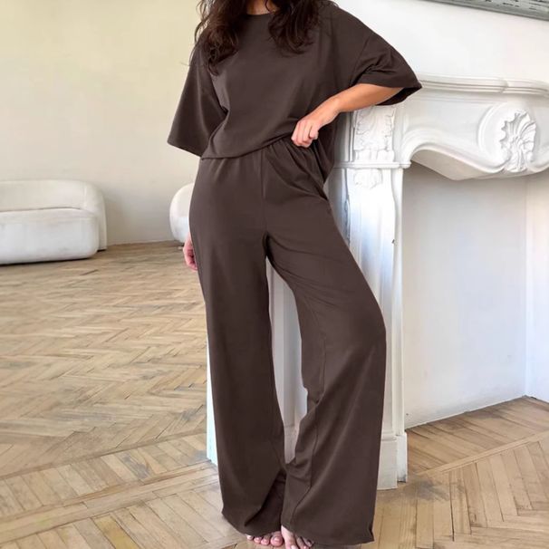 European And American Summer New Knitted Short Sleeve Long Pants Comfortable Pajama Set Cross-Border Wholesale Soft_ecoleips.com