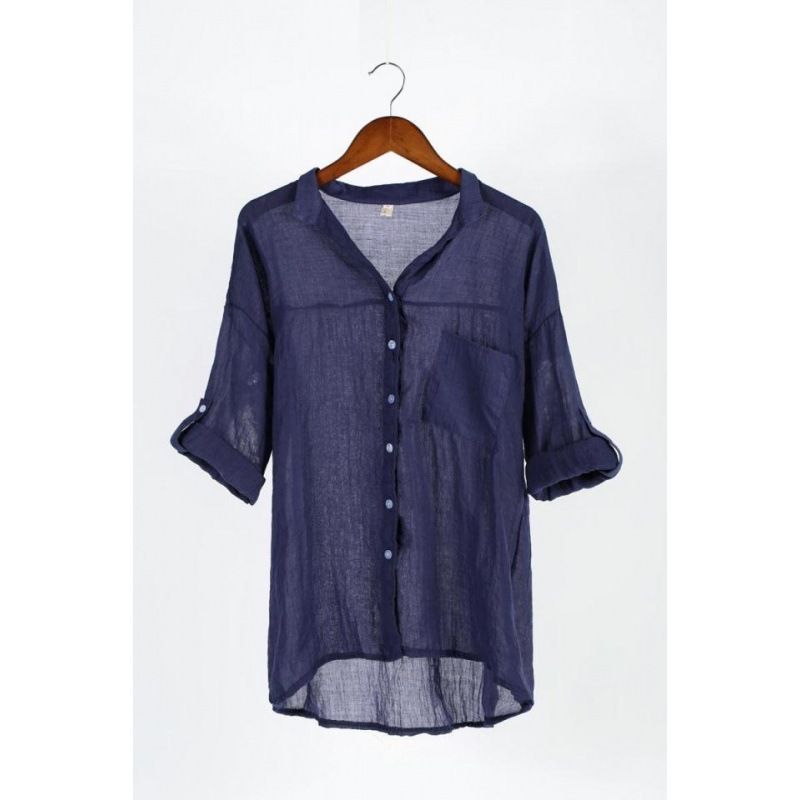 Large-Sized Women's Shirts Are Selling Well In Autumn And Summer. Loose Cotton And Linen Three-Quarter Sleeve Stand-Up C_ecoleips.com