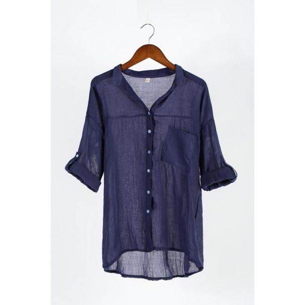 Large-Sized Women's Shirts Are Selling Well In Autumn And Summer. Loose Cotton And Linen Three-Quarter Sleeve Stand-Up C_ecoleips.com