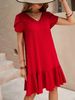 Women's V-Neck Casual Dress – Lightweight Short Sleeve Solid Color Relaxed Fit Maxi Dress For Everyday Wear_ecoleips.com