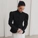 European And American Style Simple Breathable Black Puff Sleeve Waist-cinching Blazer For Women, 2025 Winter High-end_ecoleips.com